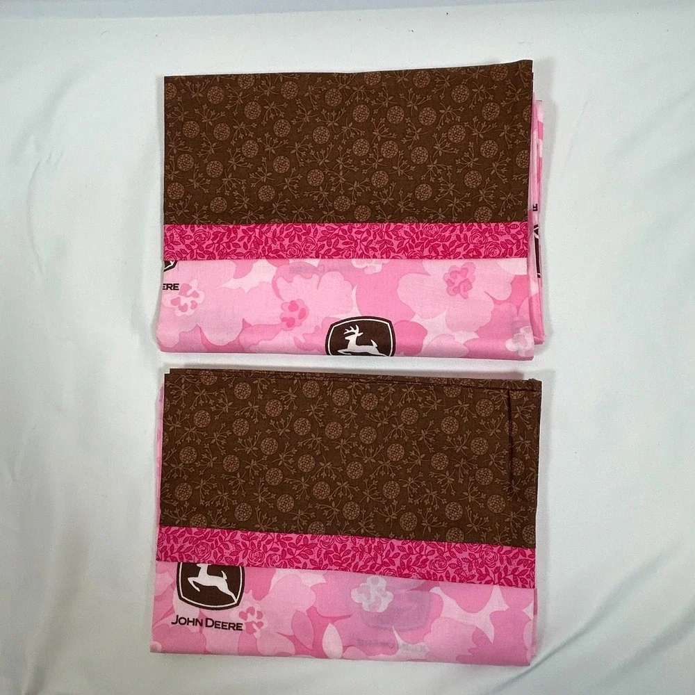 John Deere Pink Flower Farm Tractor Standard Pillowcase Set of 2 Handmade Cotton